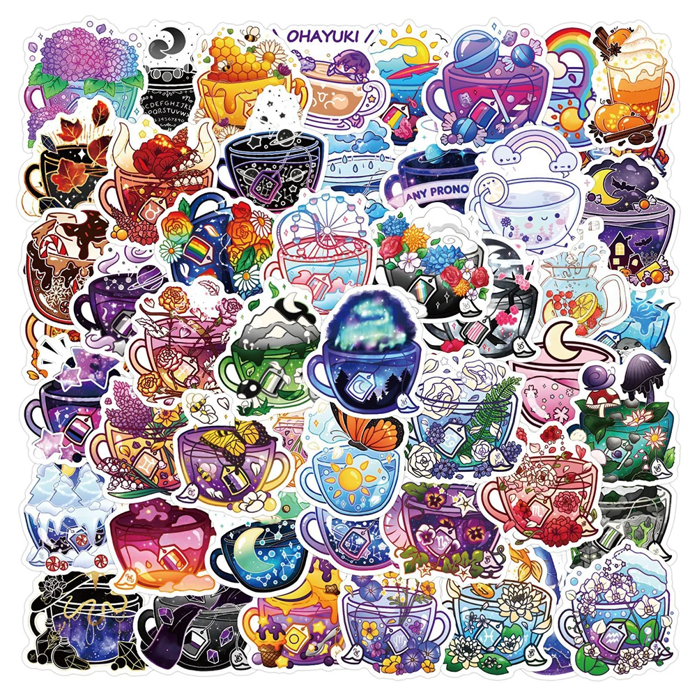 10/30/50pcs Colorful Cute Teacup Graffiti Stickers for Kid DIY Stationery Fridge Helmet Car Kawaii Aesthetic Decoration Sticker