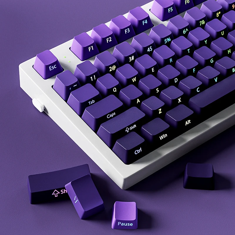 Copritasti PBT a doppio scatto viola sfumato Profilo Cherry Stampa laterale Copritasti retroilluminati RGB 135 tasti per tastiera interruttori Cherry MX