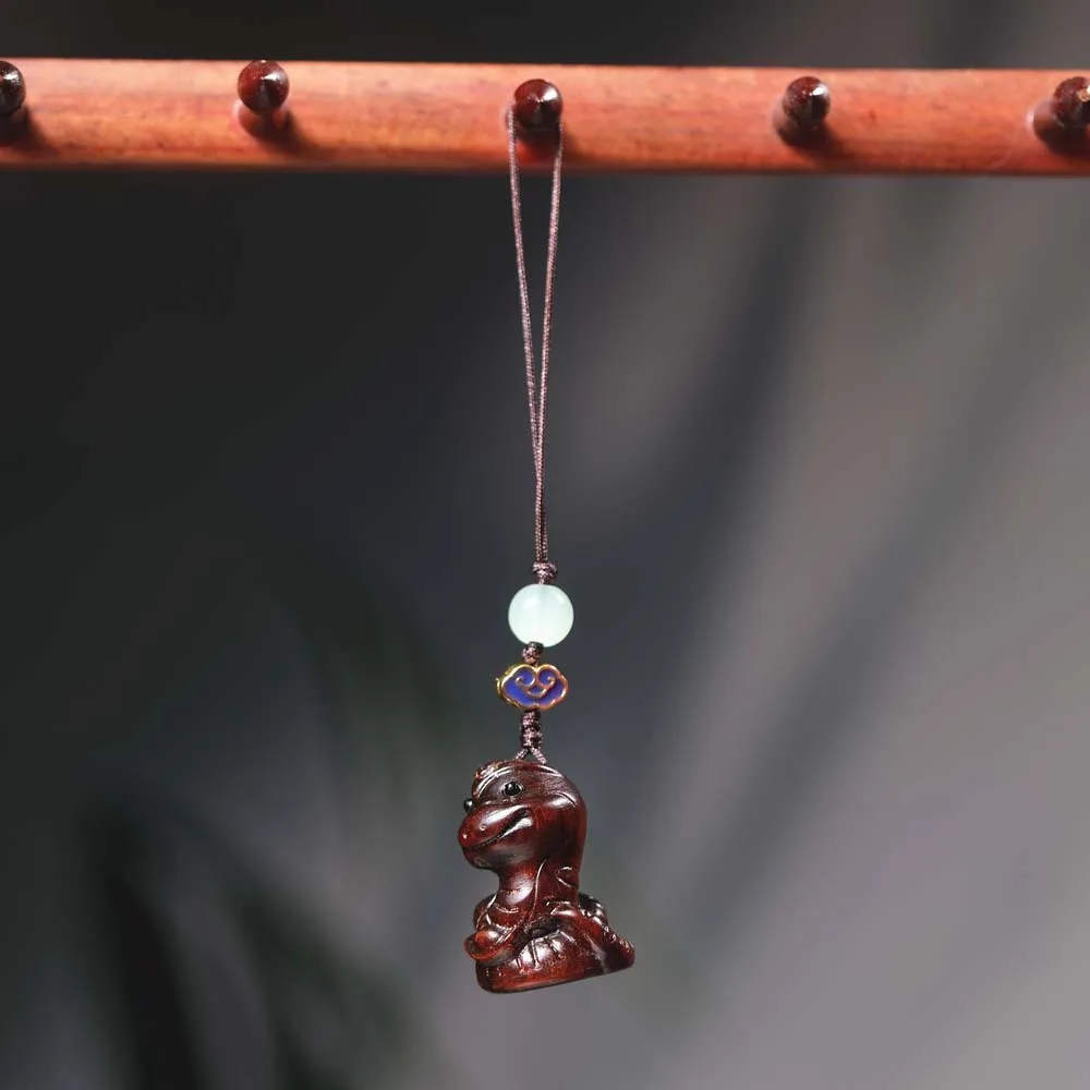 Statue Mini Zodiac Snake Dolls Cute Beads New Year Carved Pendant Auspicious Rope Green Sandalwood Ornament Men