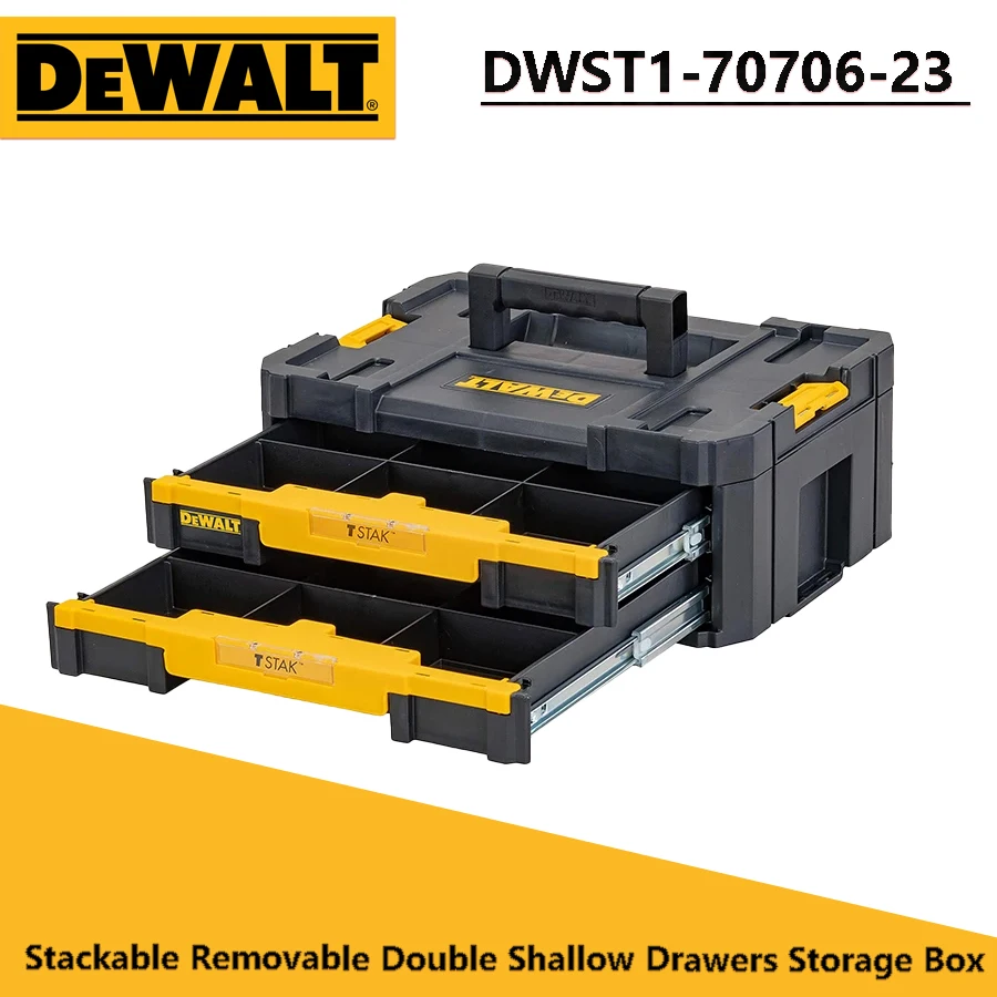 DEWALT DWST1-70706-23 TSTAK® Double Shallow Drawers Storage Box Double Layer Portable Stackable Removable Plastic Tool Box