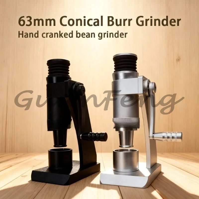 63mm Conical Burr Manual Coffee Grinder, Hand Crank Coffee Mill with External Adjustment Dial for Turkish Coffee Espresso Mocha