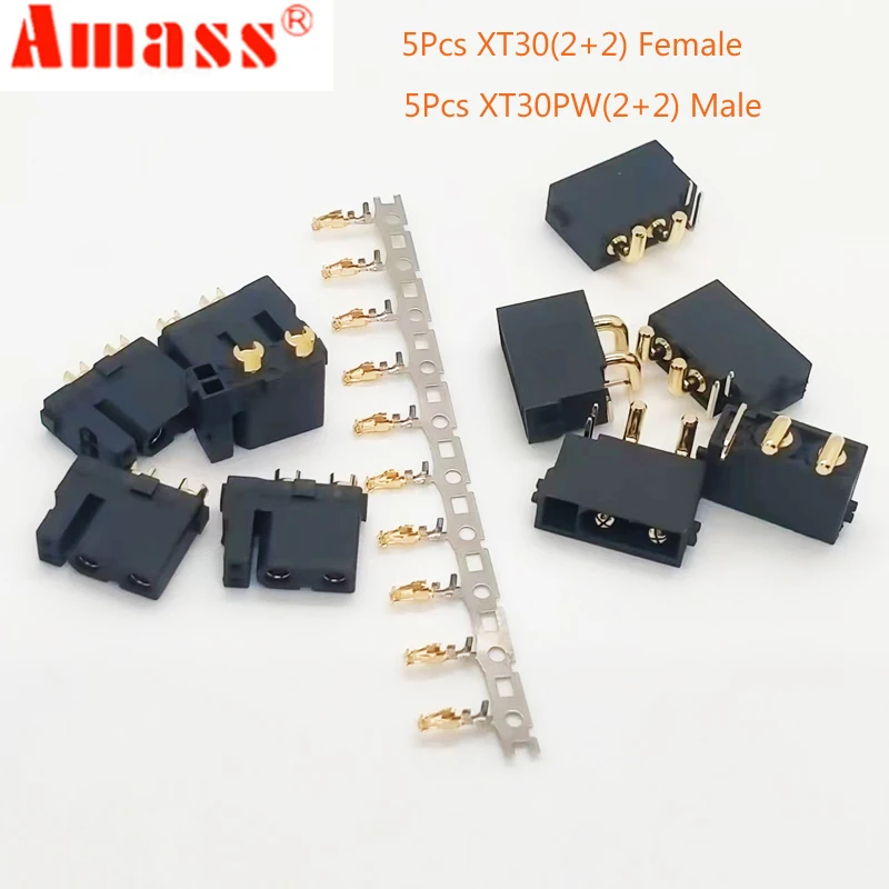 5/10/20Pairs Original Amass XT30(2+2) XT30PW(2+2) Male Female Gold Plated Plug with Signal Pin for RC Drone Aircraft Car Boat