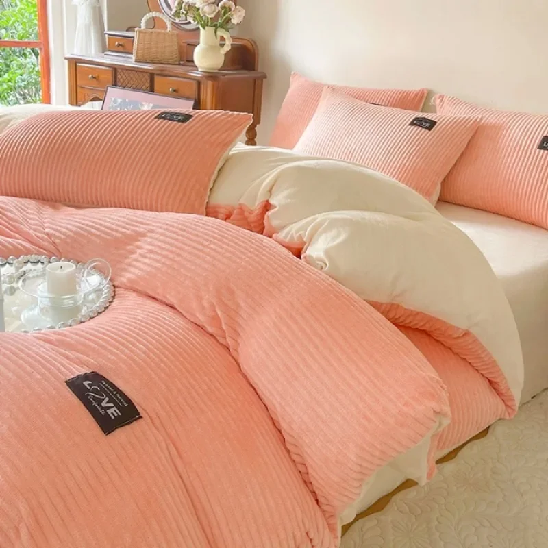 厚い冬無地ベルベット布団カバー暖かさ掛け布団カバーダブルソフトキルトカバーツインクイーンキング寝具セット 150x200cm