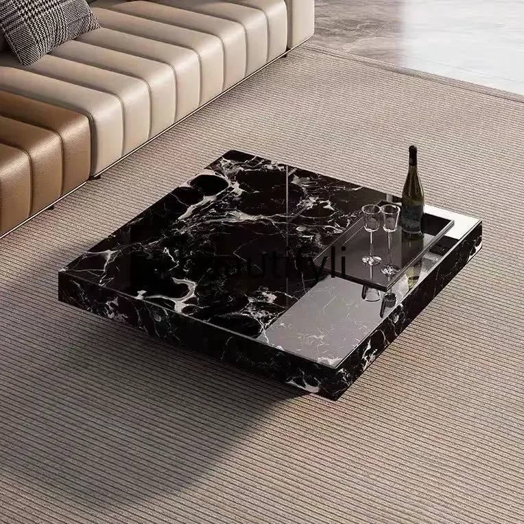 2003 High-end platinum diamond black rose natural luxury stone square coffee table natural marble coffee table