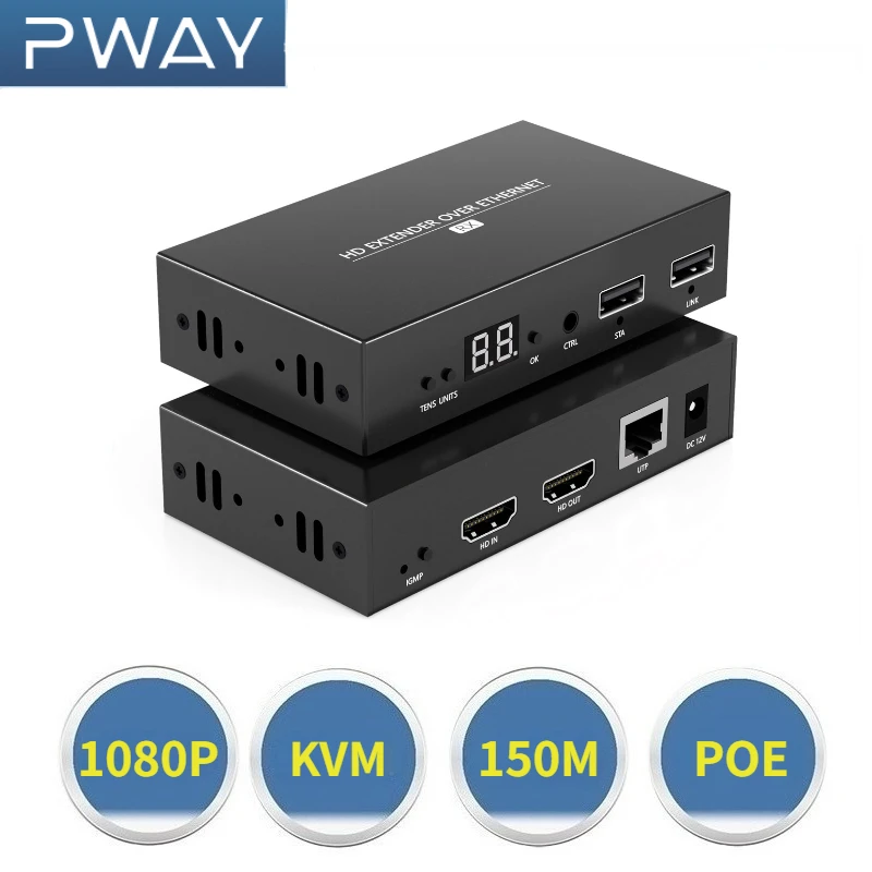 150M HDMI KVM Extender Over IP POE USB Extender Via Cat6 Rj45 Ethernet Network USB Extender for Mouse Keyboard Local Loop Out