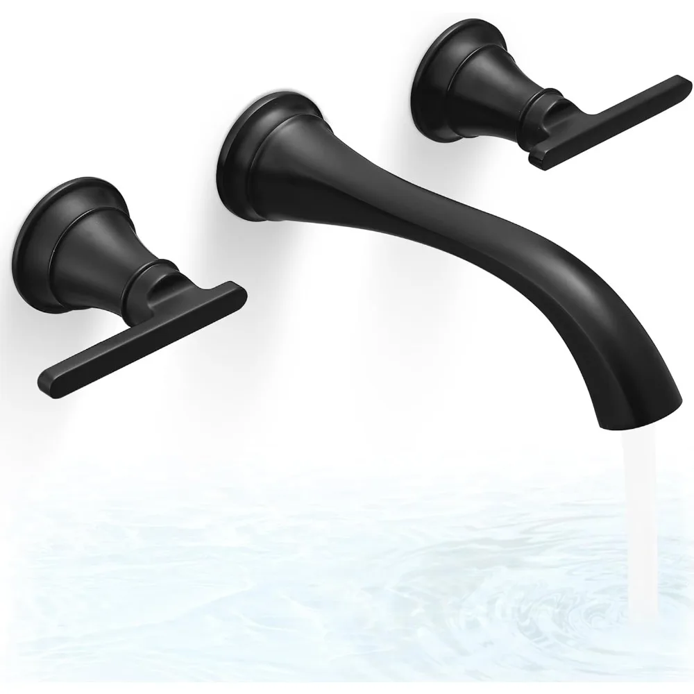 

Wall-Mounted 3-Hole Matte Black Farmhouse Style Tub Filler Faucet Set with High-Pressure Dual Handles