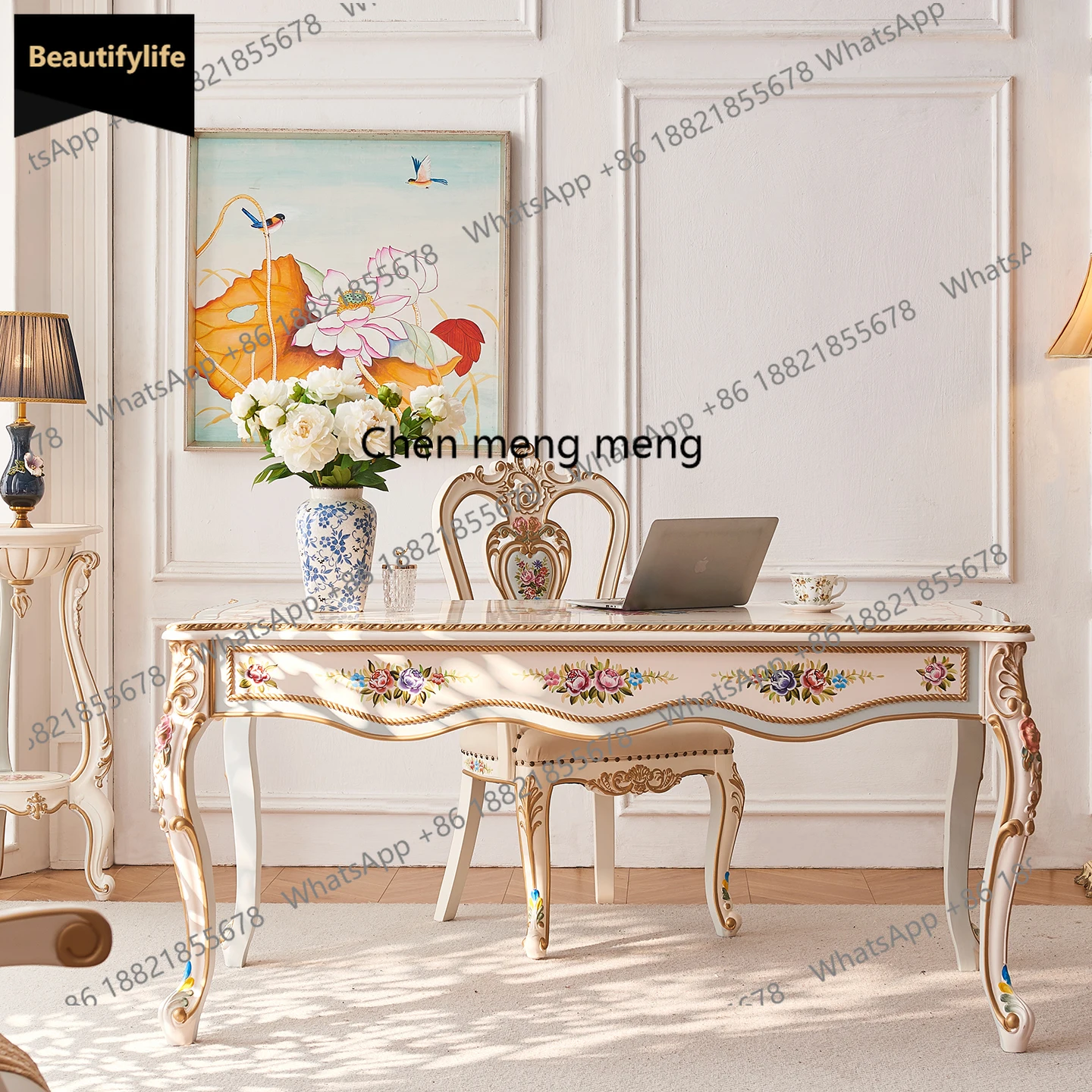 

A139 French court study furniture solid wood hand-painted writing desk European luxury office computer desk