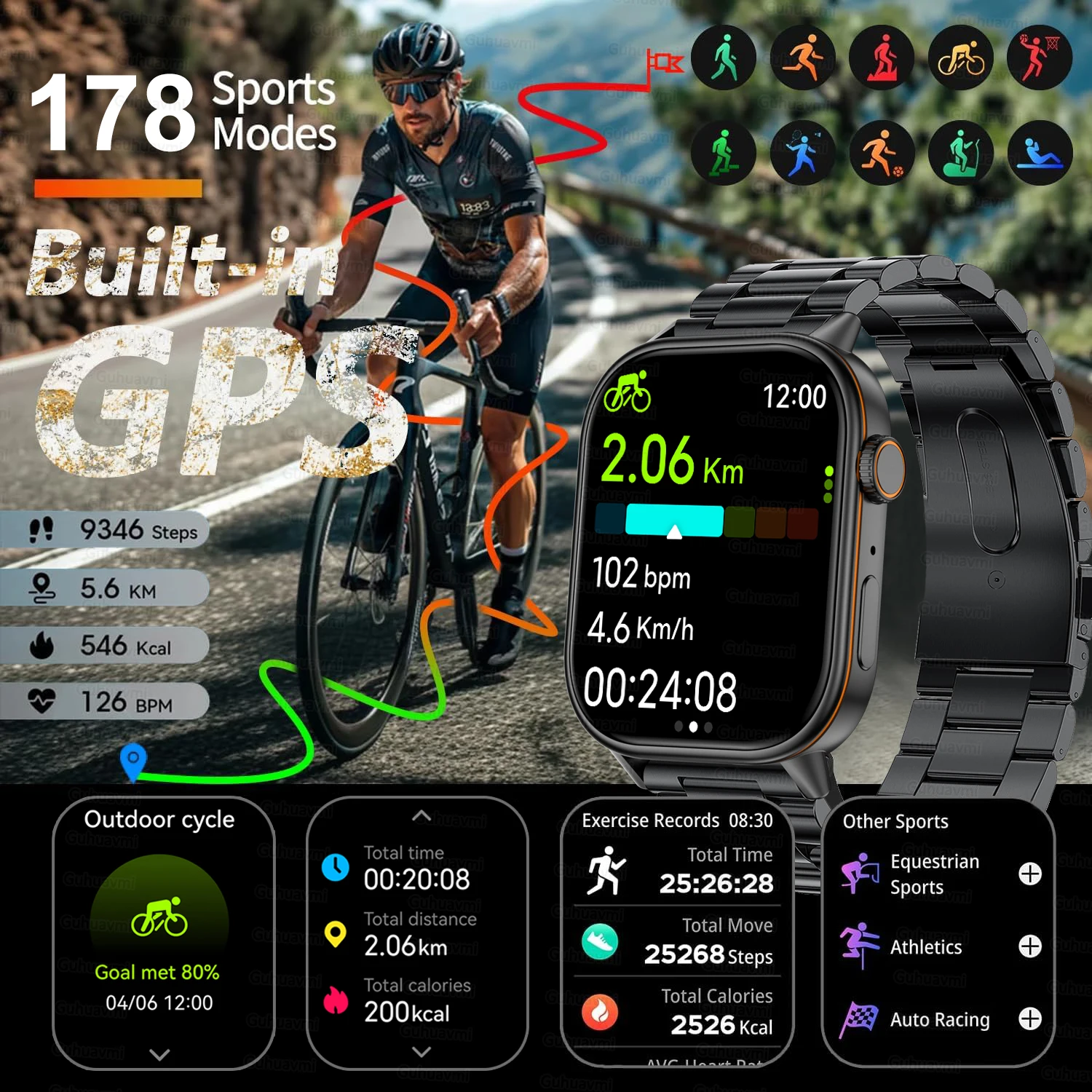 Xiaomi 스마트 시계 GPS 178 + 스포츠 모드 HD 블루투스 통화 IP68 방수 건강 추적 나침반 음성 지원 스마트 시계