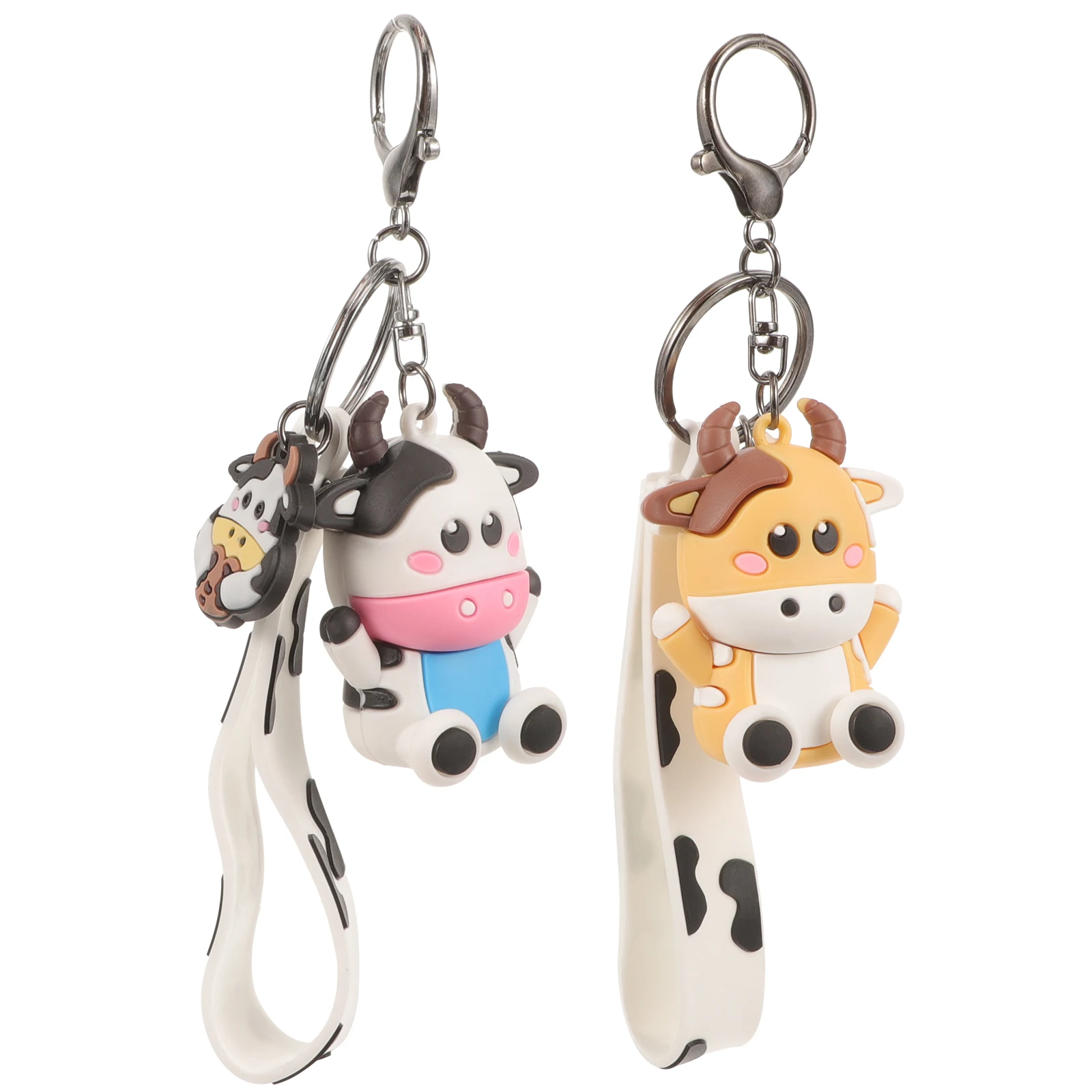 

2pcs Keychain White Yellow Alloy PVC Durable Gift Cartoon Animal Keyring Bag Charm Pendant Accessories Backpack