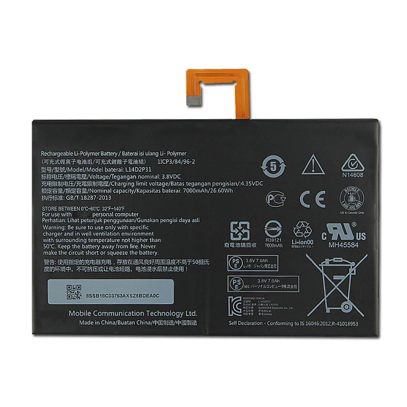 Replacement Battery L14D2P31 For Lenovo Tab 2 A10-70 A10-70LC A10-70F TB2-X30F TB2-X30M High Quality Batteries 7000mAh With Tool