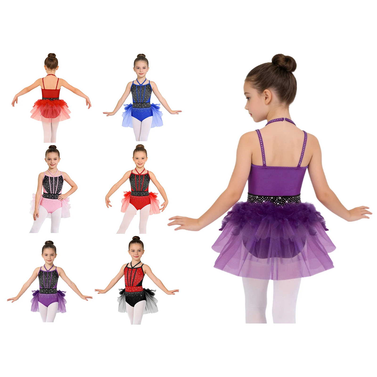 Kids Girls Ballet Dance Dress Sequins Gymnastics Leotard Tutu Skirt Jazz Latin Ballroom Dance Performance Costume Dancewear - view 2