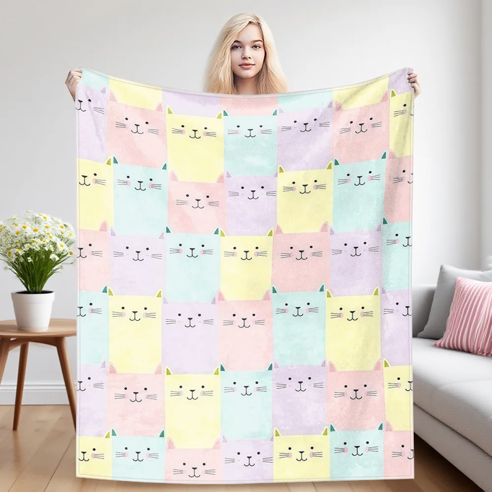 Pastel Cats Nap Blanket,Flannel Blanket,Suitable For Sofas,Beds,Cars,Rooms,Offices,Camping,Exquisite Gift Blankets