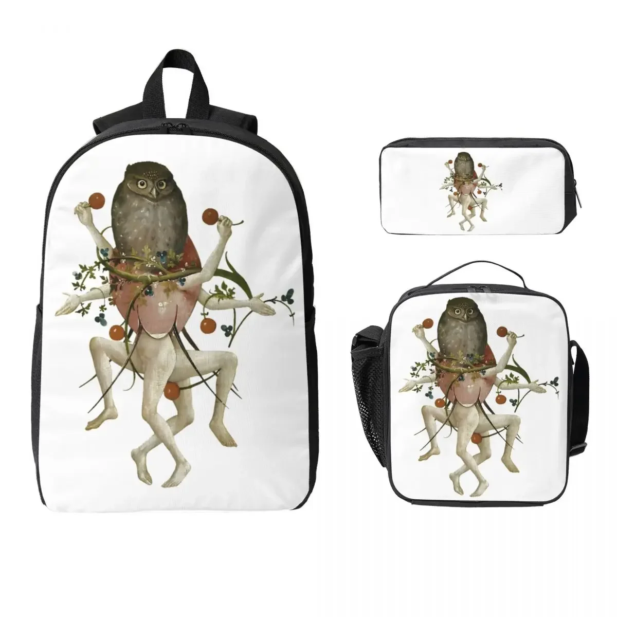 Hieronymus Bosch Dancing Owl Backpack Student BookBag School Bag Computer Shoulder Bags 3ps Insulated Lunch Bag Pencil Case
