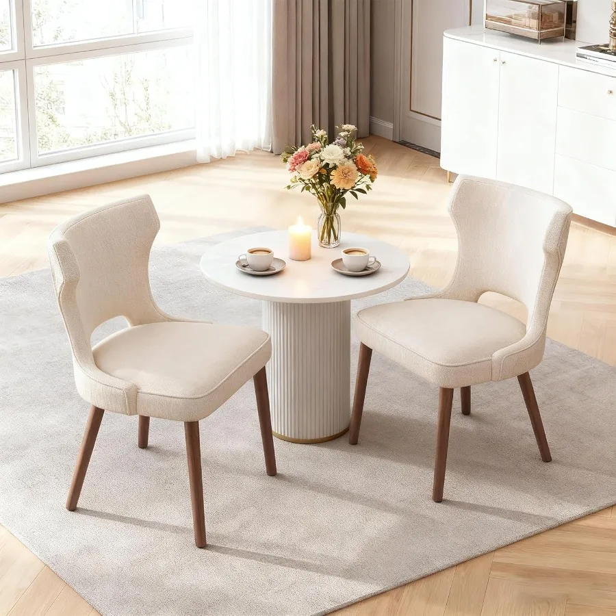 

Wooden Dining Chairs Set of 2 Farmhouse Dining Room Chairs Modern Kitchen Chairs Upholstered Chair for Restaurant and Cafe Beig