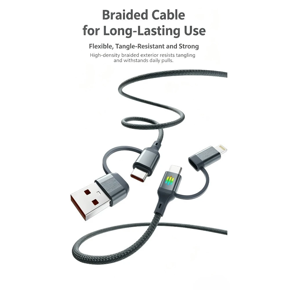 65W Multi-Color 4-in-1 Data Cable