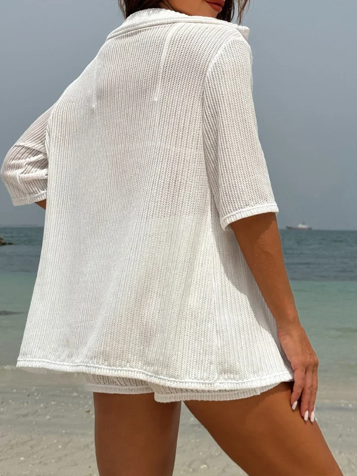 Vzvn Fashion Sunscreen Mesh Shirt Shorts 4 Piece Set Women Split Swimsuit Beach Vacation Bikini 2025 New All Season Bikini Set