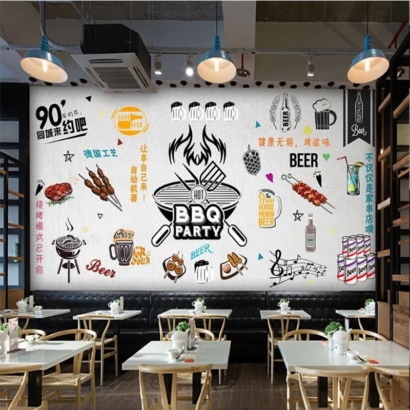 

Custom Size Beer Bar Barbecue Restaurant Industrial Decor Gray Background Mural Wallpaper 3D BBQ Kebab Snack Bar Wall Paper 3D