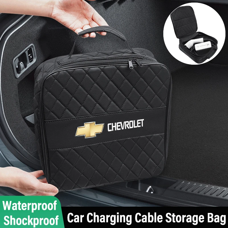 Bolsa de almacenamiento para cables de carga de coche, caja organizadora para interiores de coche, para Chevrolet Spark Captiva Cruze Tracker Epica Nubira Malibu