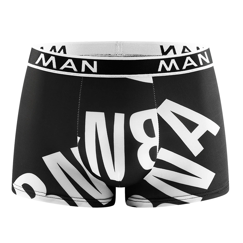

Trendy Men\\'s Boxer Briefs Shorts Breathable Ice Silk Fabric Bulge Pouch Fashionable Letter Print Available in Various Colors
