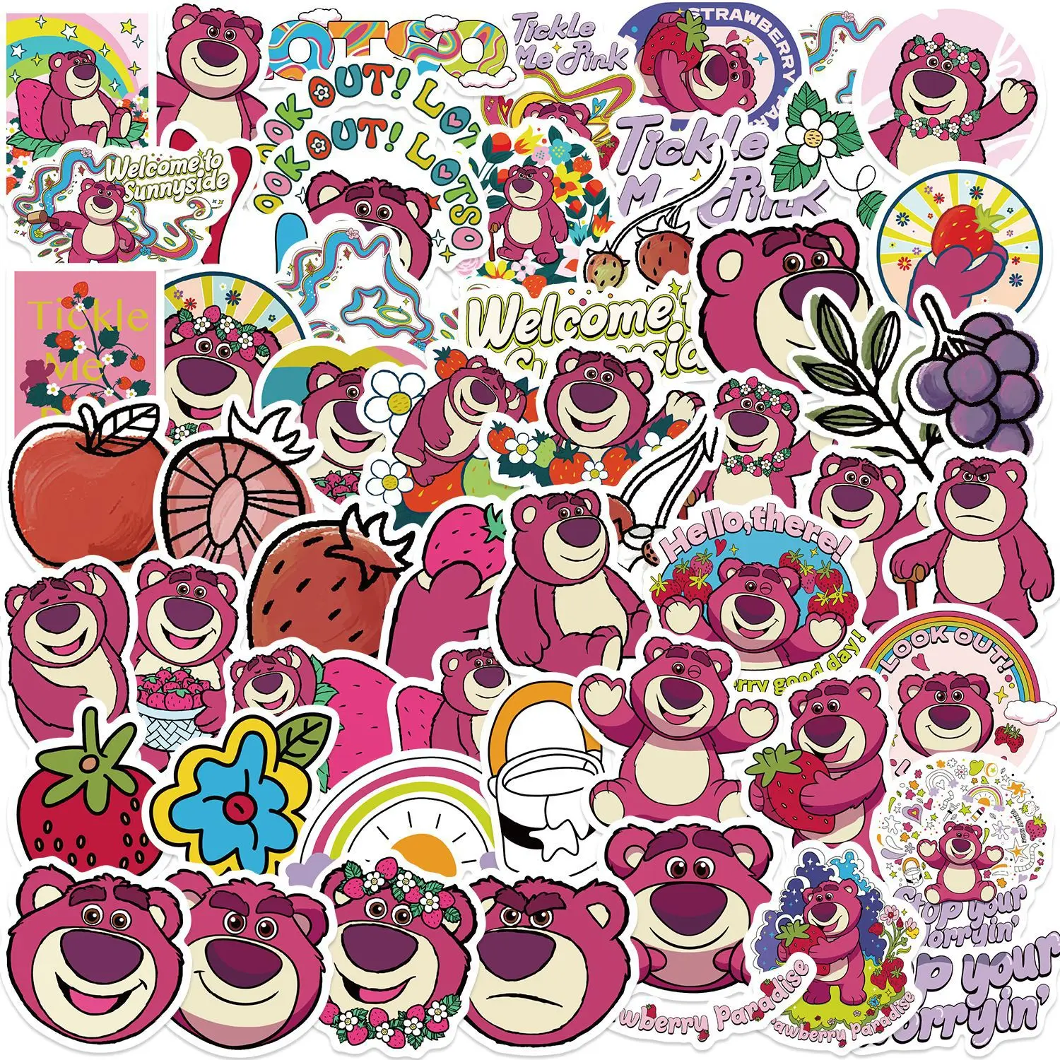 

10/55PCS Strawberry Bear Stickers Waterproof Cute Disney Decals For Water Cup Laptop Phone Fridge Skateboard Luggage Kids Toy