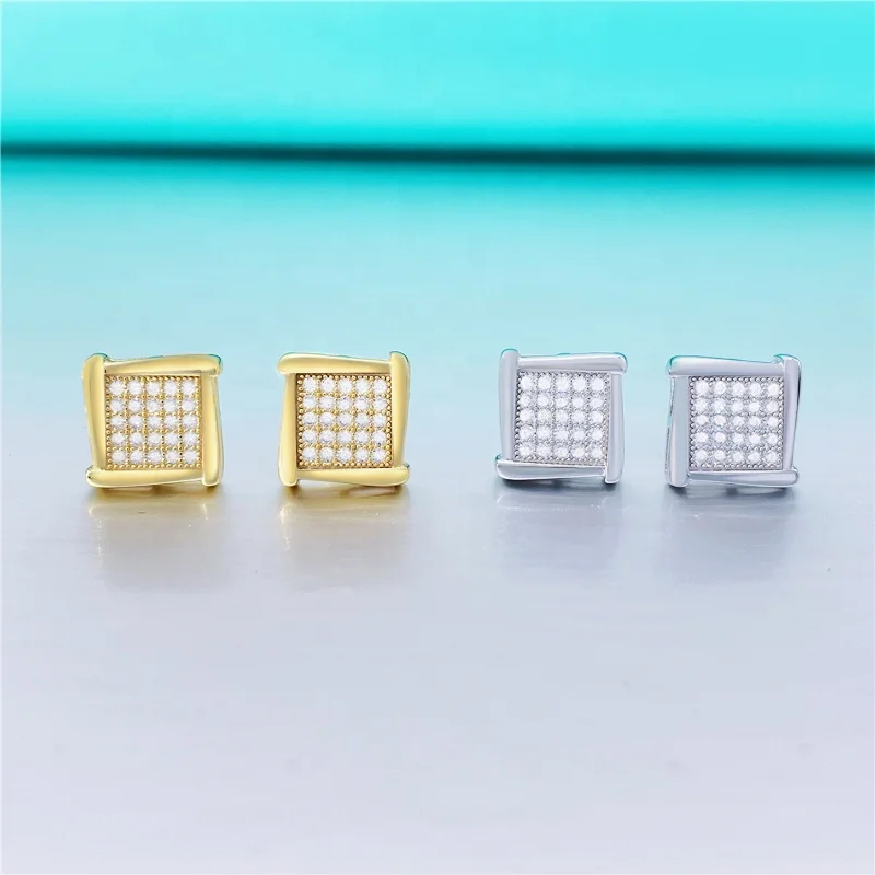 

2021 Popular Hotsale Iced Out Jewelry Wholesaler Price 925 Sterling Silver 14k gold plated D Moissanite VVS Stud Earrings