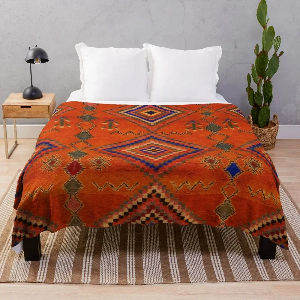 

Orange Oriental Moroccan Rug Throw Blanket Retros Loose Moving Summer Blankets