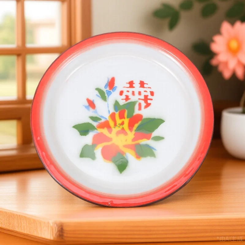

1Pcs Tea Tray Enamel Dish Plate Sturdy Food Tray Salad Bowl Decorative Retro Style Household Tableware Enamel Food Bowl