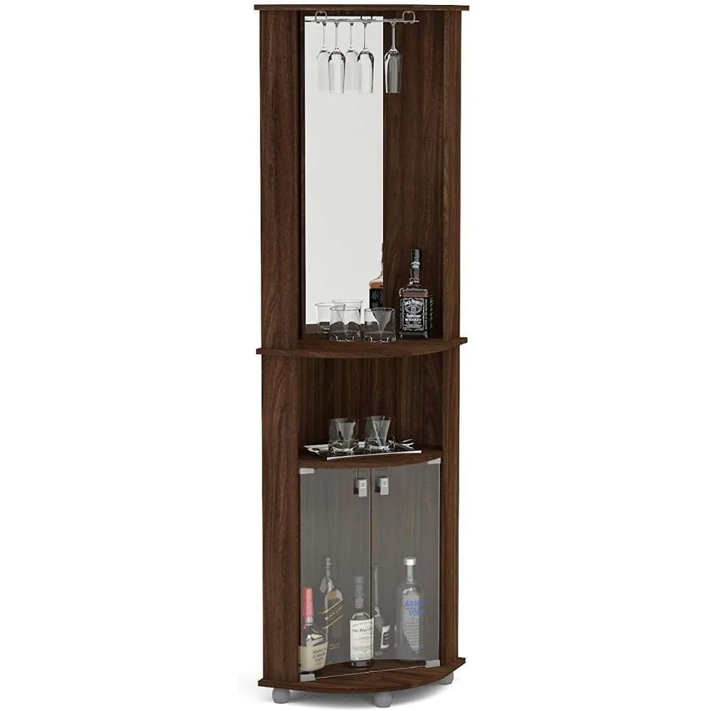 

Corner Bar Cabinet, for Living Room, with Glass Shelf, 2 Glass Doors, Mirrored Wall, Bottle Storage, Modern Luxury Wine Cabinet