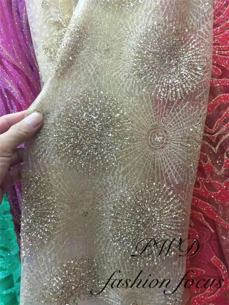 

1 Yard Swiss Lace Material Hot Glued Glitter African Fabric For Evening Dress Dry Lace Fabric Mesh Sequin Fabric