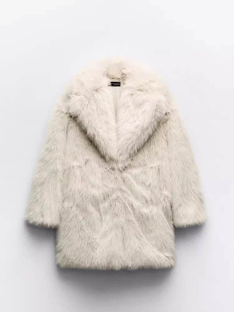 Otoño Invierno nueva llegada abrigo con efecto de piel sintética para mujer Jaet corte holgado largo Sve abotonada Color puro prendas de vestir exteriores para ir al trabajo