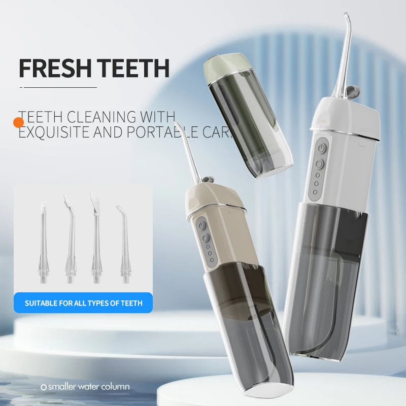 Cordless Travel Water Flosser 230mL Compact Rechargeable Oral Irrigator for Teeth Clean IPX7 Waterproof Dental Spa Jet 3 Modes