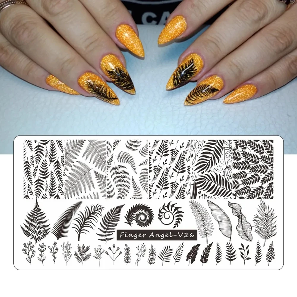 Bloemen bladeren nagel stempelplaten afbeelding overdracht sjabloon geometrische bloem blad roestvrijstalen stencil nail art tools