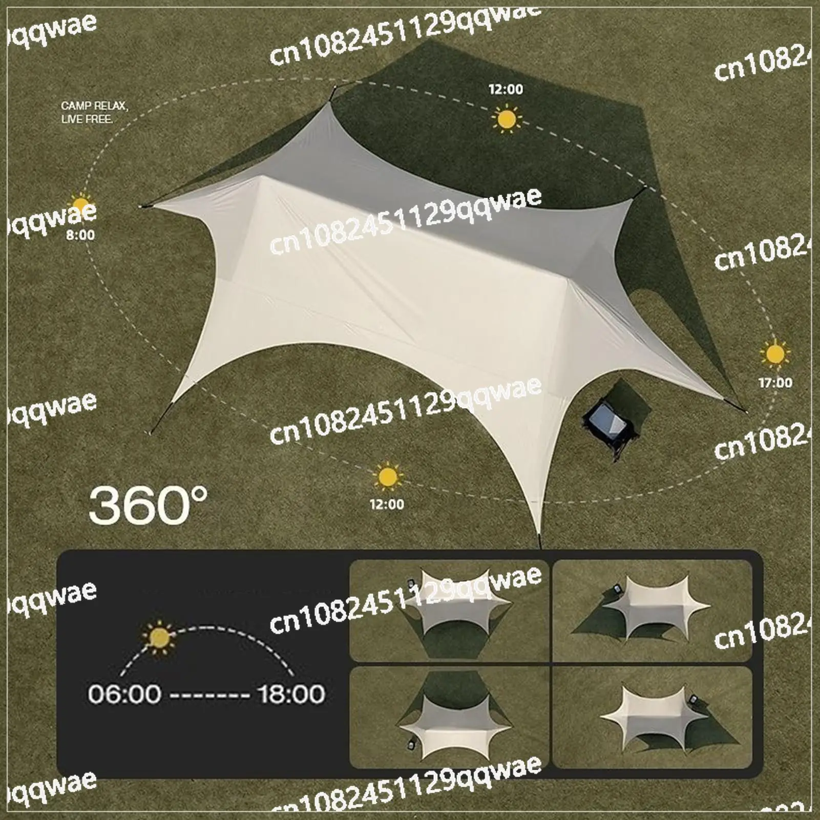 Foldable gazebo windproof quick opening shade picnic tent camping tent rainproof hexagonal butterfly awning