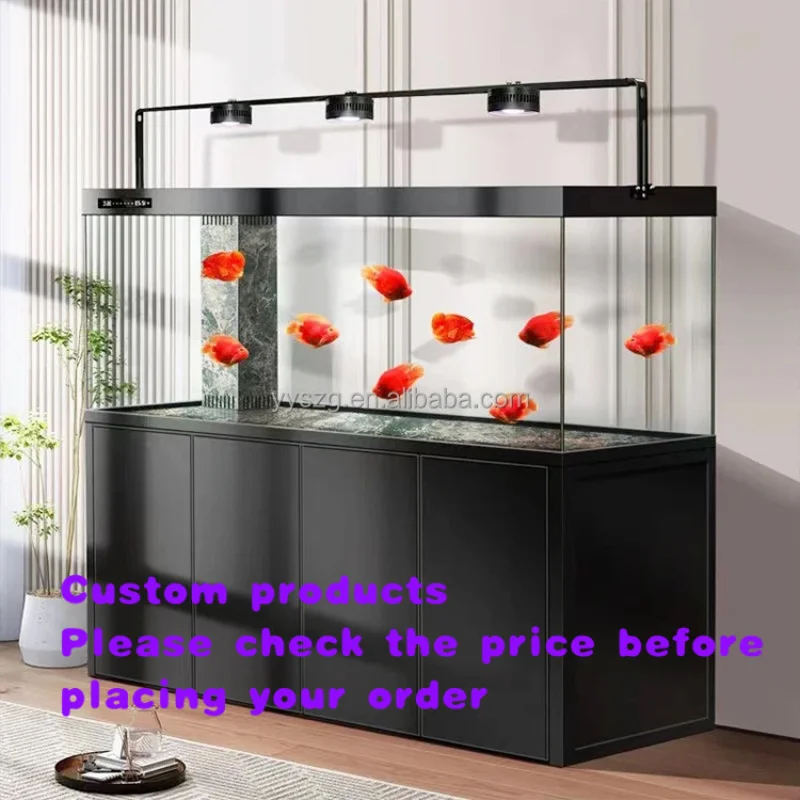 custom.Customizable Modern Luxury Large Aquarium with Sump Filtration & LED Lighting - Black Aluminum Alloy Ultra Glass Ta