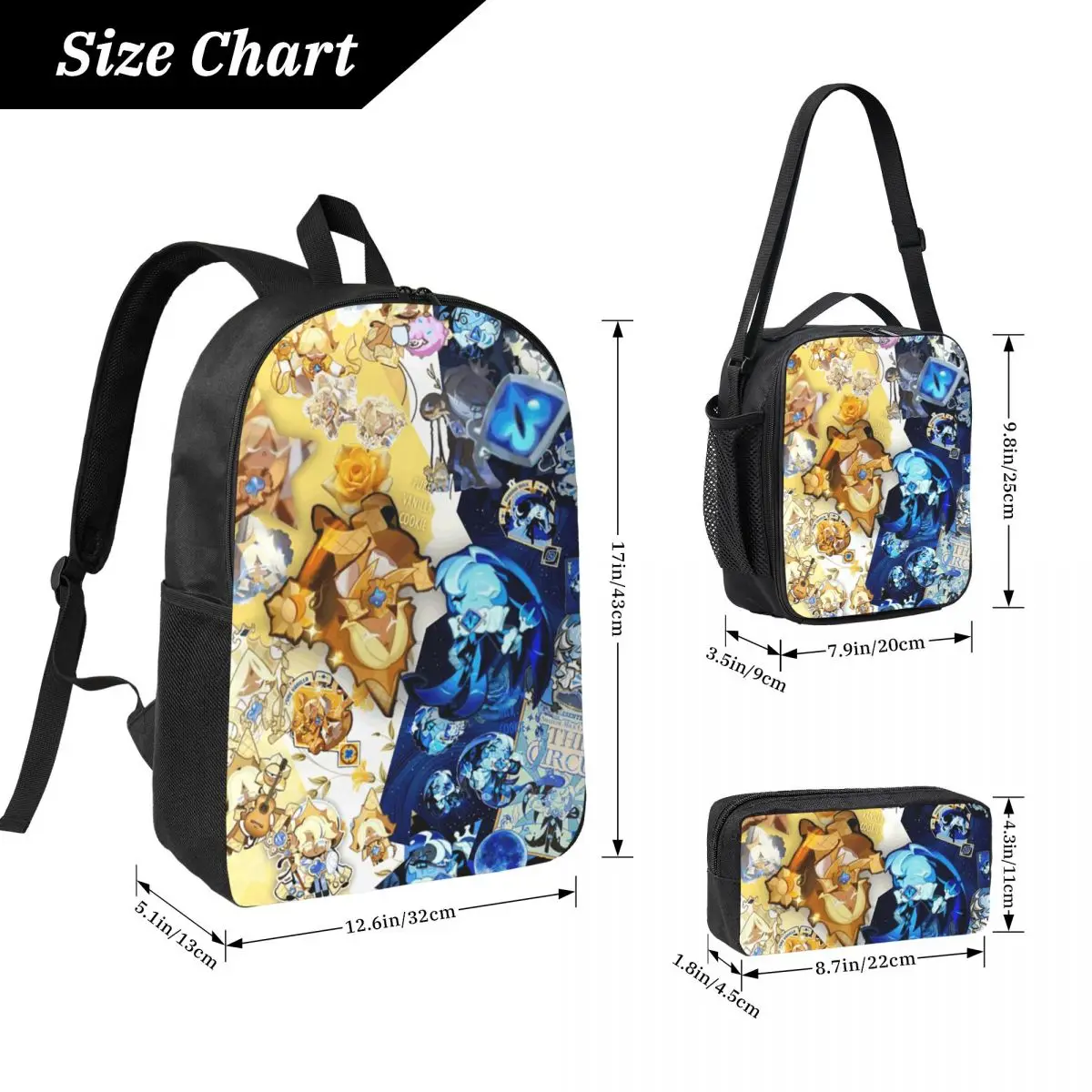 Shadow Milk Cookie Run Kingdom Cute Cartoon Anime Backpack BookBag School Bag Shoulder Bags 3ps Insulated Lunch Bag Pencil Case