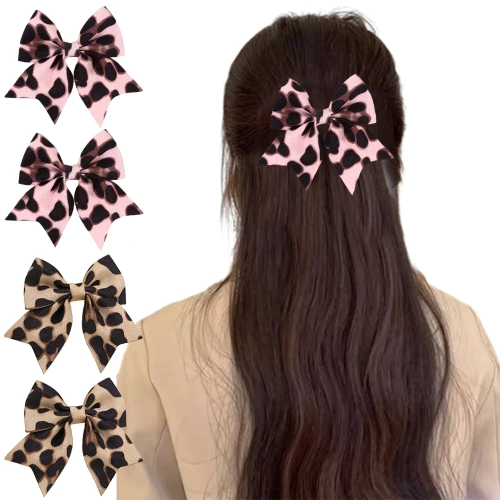 ncmama 2PCS Fashion Leopard Big Bow Hairpins Sweet Print Bows Hair Clips for Women Female Barrettes Headwear Hair Accessories