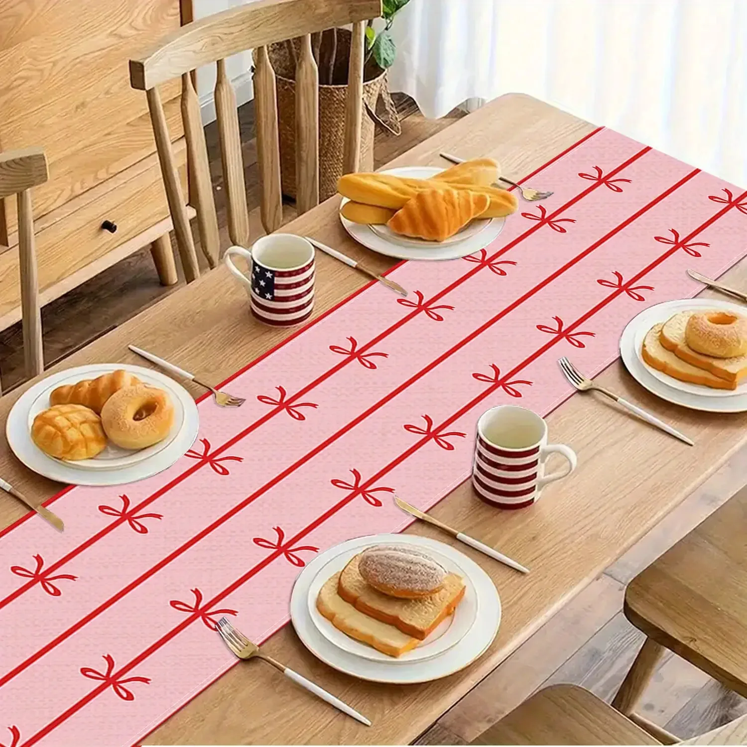 1 Stück Leinen-Tischläufer zum Muttertag, 2D-Druck mit Schönem Blumenmuster, Heimdekoration für Esstisch, Küche, Wohnzimmer, Gr
