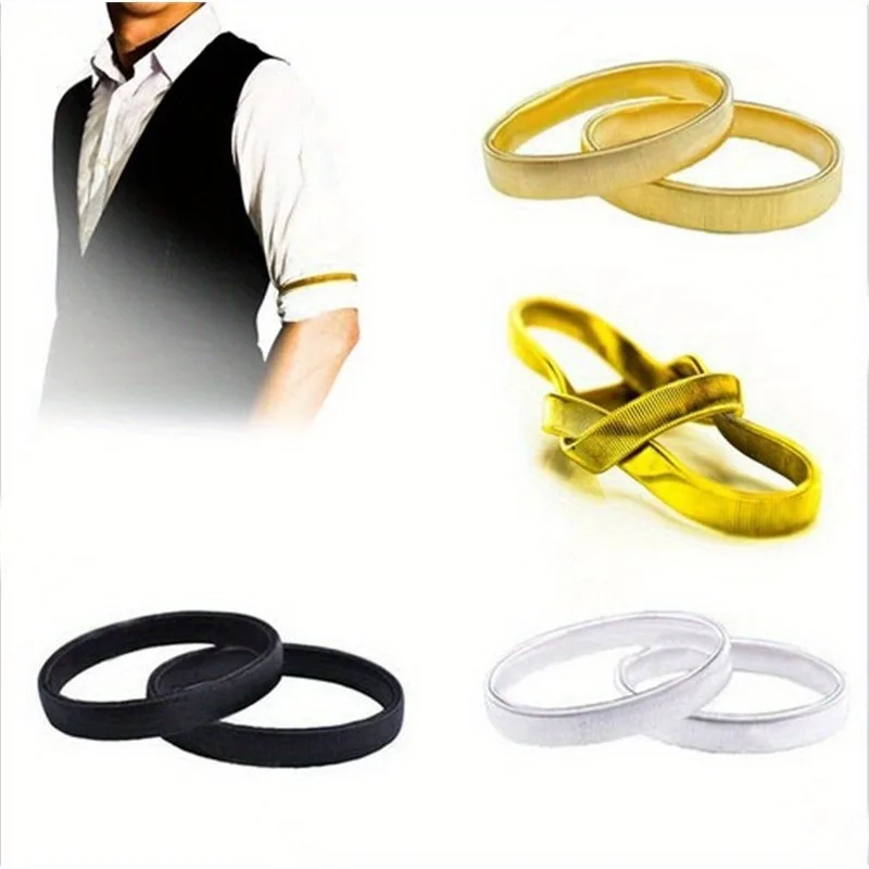 2Pack Metal Elastic Sleeve Cuffs Shirt Blouse Suit Shortening Fixing Buckle Ruffle Sleeve Anti-Slip Binding Band Tightening Tool