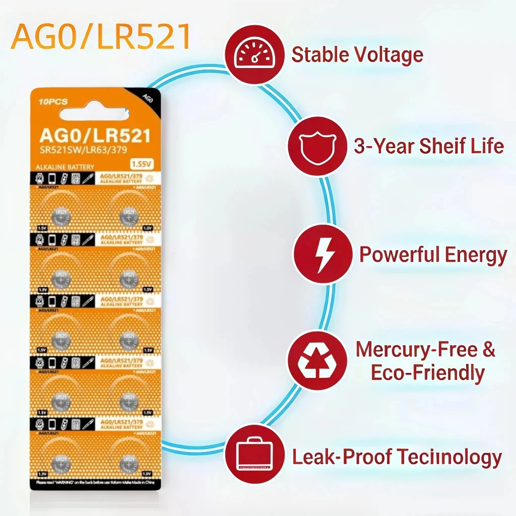 10Pcs AG0-AG6 LR41 377 364 371 SR621SW Alkaline Button Battery 10Pcs for Clock Remote Control Electronics
