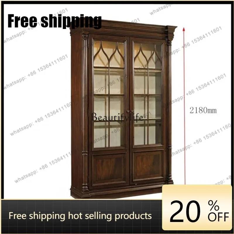 jj5 American all-solid wood wine cabinet multifunctional living room glass door display locker