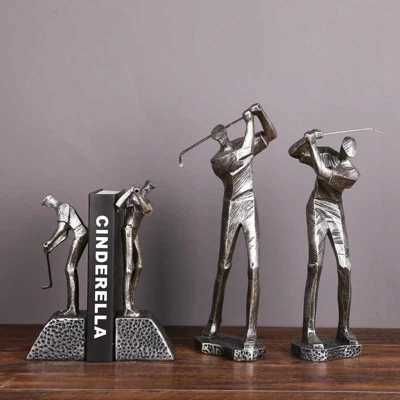 Huge Golf Player Figurine Resin Sportsman Statue Industrial Geometrical Shape Golfer Accessory Light Luxury Club Bar Home Decor