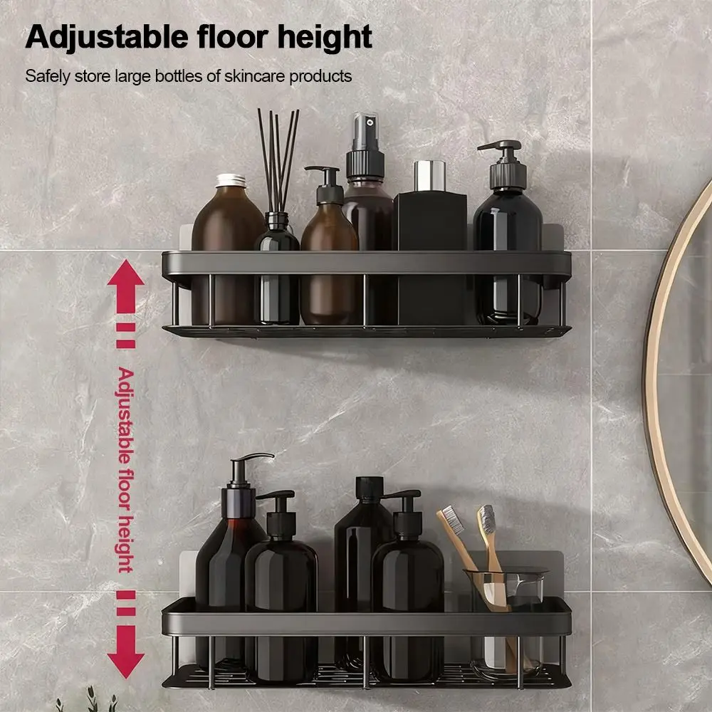 

Creative Metal Bathroom Shelf Wall Mounted Self-adhesive Toilet Storage Brackets Space Saving Shampoo Organizer Holder