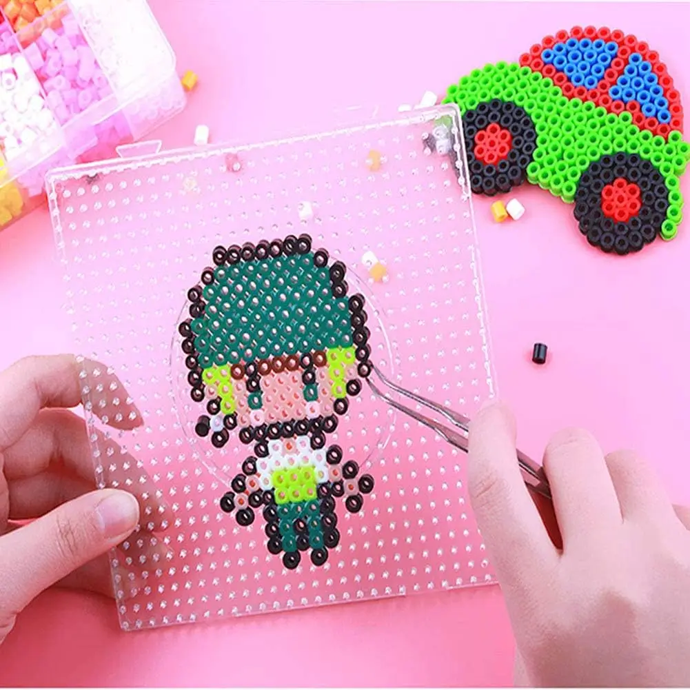 Perler Hama Beads 6Pcs 5mm besar persegi bening manik-manik plastik pegboard manik-manik Puzzle pinset untuk anak-anak kerajinan sekering manik papan