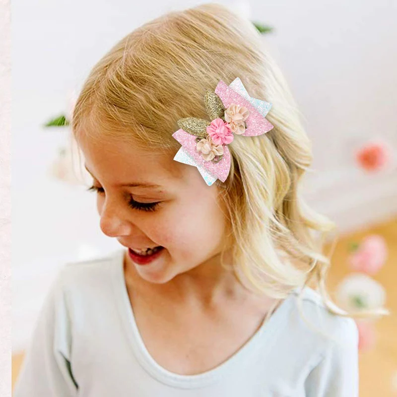 namama Glitter Hair Bows Clip Sweet Girls Handmade Flower Bunny Hairpins Barrettes Princess Headdress Children Hair Accessories