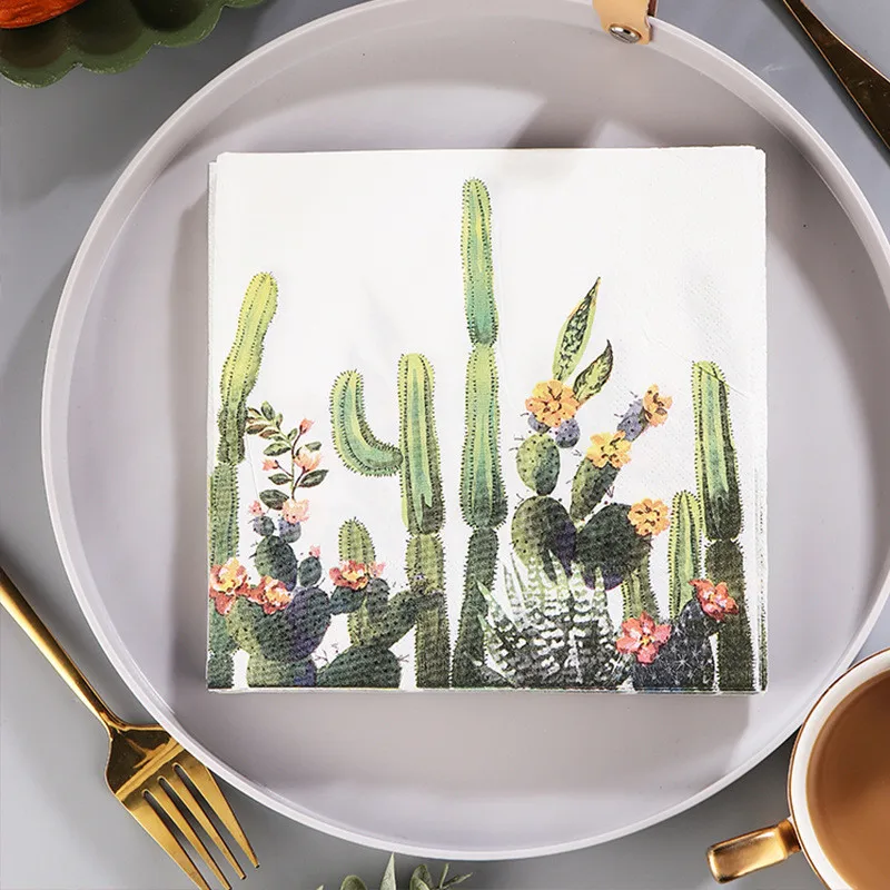 20pcs Disposable Napkins Tropical Cactus Printed Decorative Dinner Anniversary Wedding Party Home Table Decor