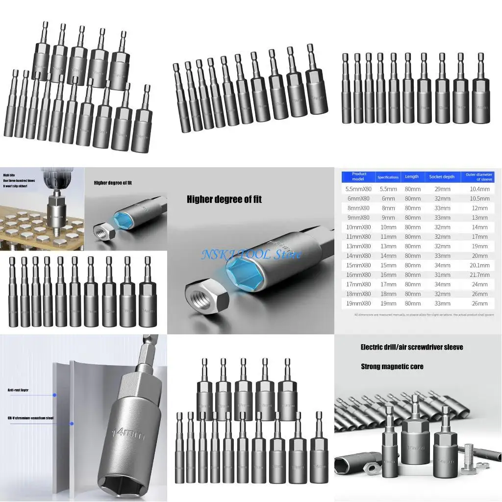 

L8RC Power Nut Driver Drill Bit Set 1/4inch Shank Hexagonal Socket Adapter Bolt Driver