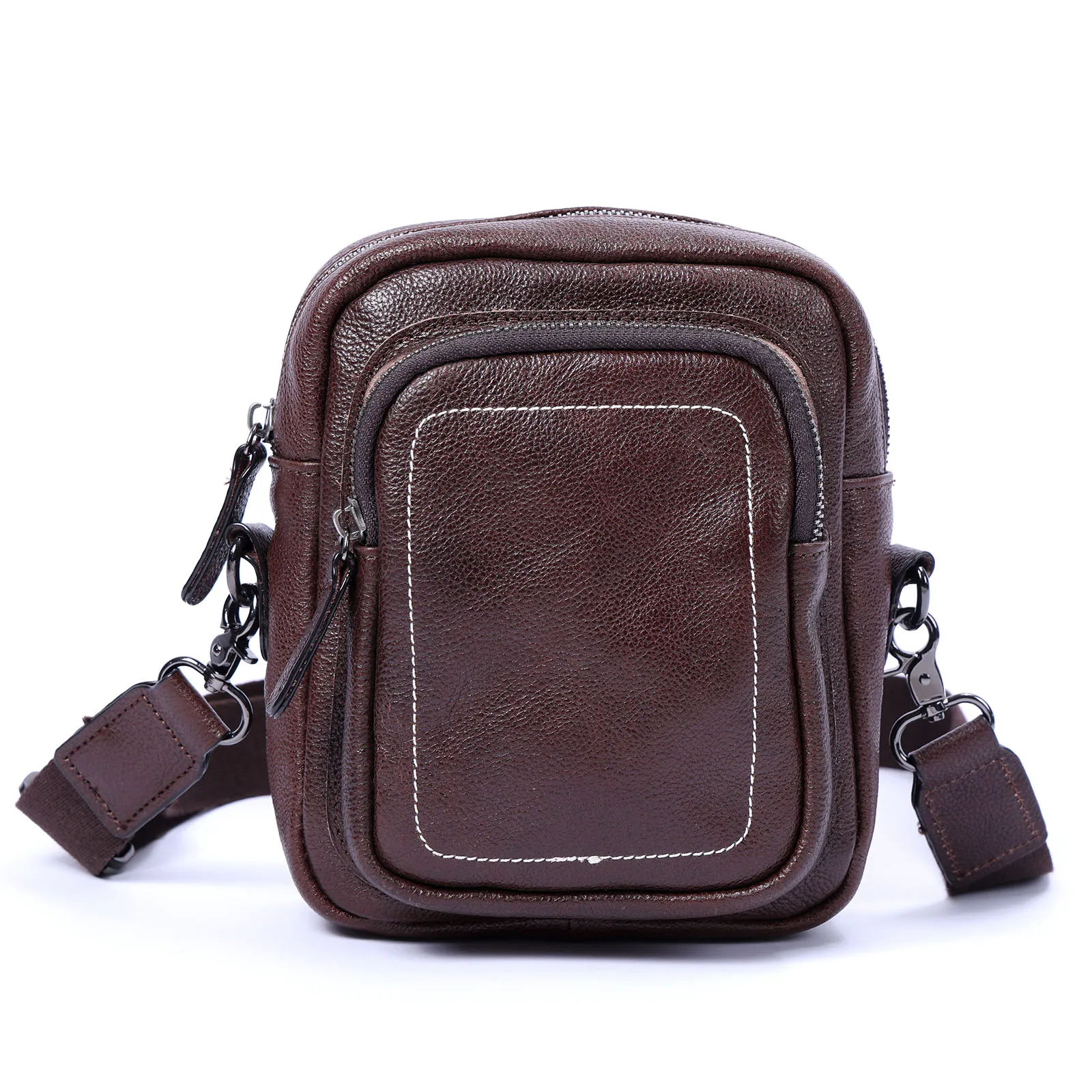 Premium Echtleder Herren Umhängetasche Brusttasche für Männer Vollnarbenleder Mini-Schultertasche für Handy & Schlüssel – Detail 17