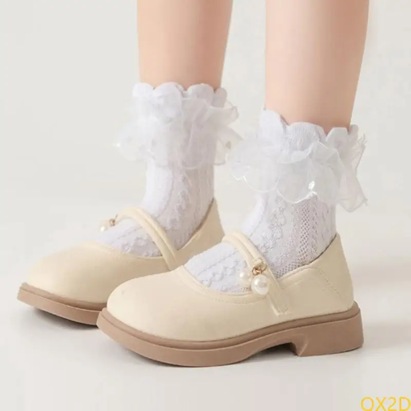 

QX2D Double Layer Lace Socks for Girls Aged 1 to 10+ Years Breathable Cotton Hosiery Soft Comfortable Dancing Socks