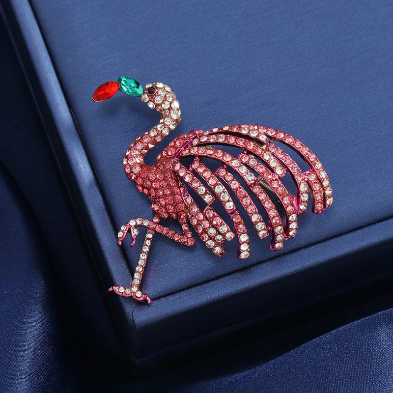 Vintage Fuchsia Flamingo Woman's Brooch Pin Zircon Crystal Festival Gifts