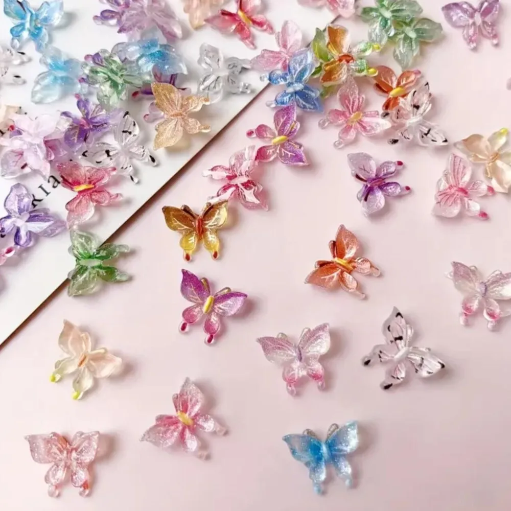 50pcs 3D résine dégradé fée papillon Nail Art breloques couleur mixte papillons strass bijoux à bricoler soi-même gemmes accessoires de manucure